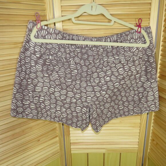 Ann Taylor Loft Brown Animal Print Linen Blend Chino Shorts -Pockets- Size 16 - Picture 4 of 6